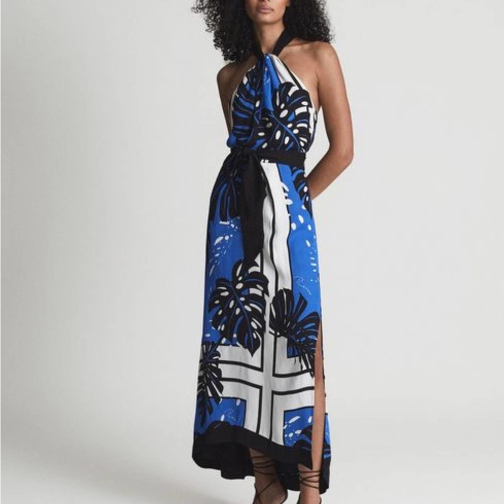 REISS ERIN PRINT PALM PRINT MAXI DRESS